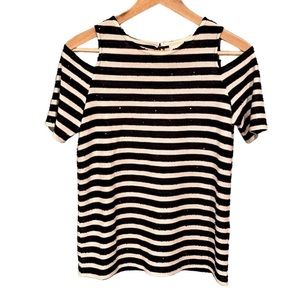 Chico's Blue and White Cold Shoulder Top w Sequins